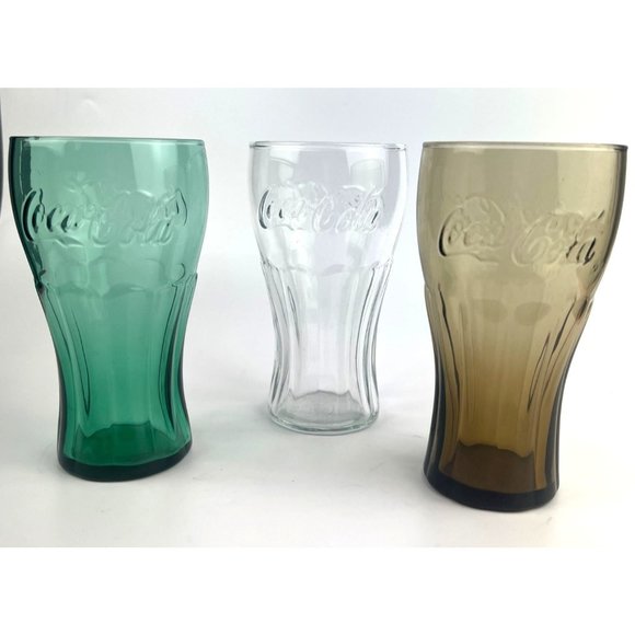 Coca Cola Dining Vintage Coca Cola Glasses 6 Oz Set Of 3 Smoke Green Clear Poshmark